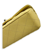 Classic Double Flap Shoulder Bag Small Yellow in Caviar Leather, Gold hardware