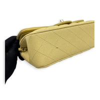 Classic Double Flap Shoulder Bag Small Yellow in Caviar Leather, Gold hardware