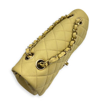 Classic Double Flap Shoulder Bag Small Yellow in Caviar Leather, Gold hardware