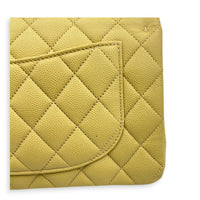 Classic Double Flap Shoulder Bag Small Yellow in Caviar Leather, Gold hardware
