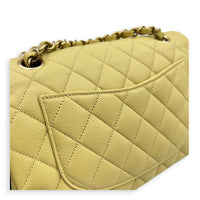 Classic Double Flap Shoulder Bag Small Yellow in Caviar Leather, Gold hardware