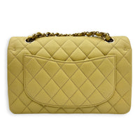 Classic Double Flap Shoulder Bag Small Yellow in Caviar Leather, Gold hardware
