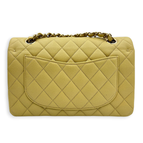 Classic Double Flap Shoulder Bag Small Yellow in Caviar Leather, Gold hardware