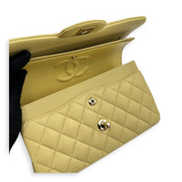 Classic Double Flap Shoulder Bag Small Yellow in Caviar Leather, Gold hardware