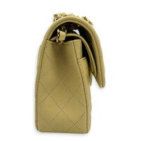 Classic Double Flap Shoulder Bag Small Yellow in Caviar Leather, Gold hardware
