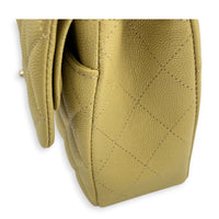 Classic Double Flap Shoulder Bag Small Yellow in Caviar Leather, Gold hardware