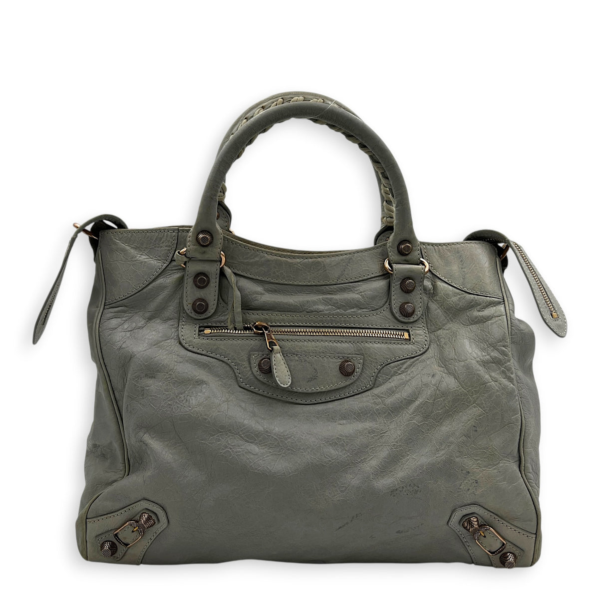 Velo Grey Top Handle Bag in Calfskin, Rose Gold hardware