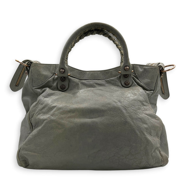 Velo Grey Top Handle Bag in Calfskin, Rose Gold hardware