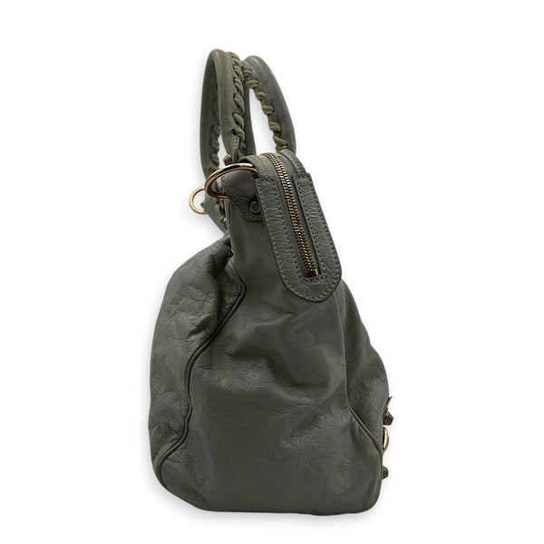 Velo Grey Top Handle Bag in Calfskin, Rose Gold hardware