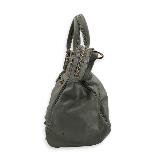 Velo Grey Top Handle Bag in Calfskin, Rose Gold hardware