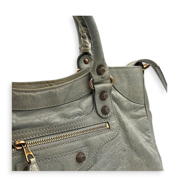 Velo Grey Top Handle Bag in Calfskin, Rose Gold hardware