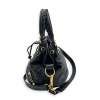 PomPon Black Top Handle Bag in Lambskin, Gold hardware