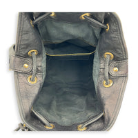 PomPon Black Top Handle Bag in Lambskin, Gold hardware