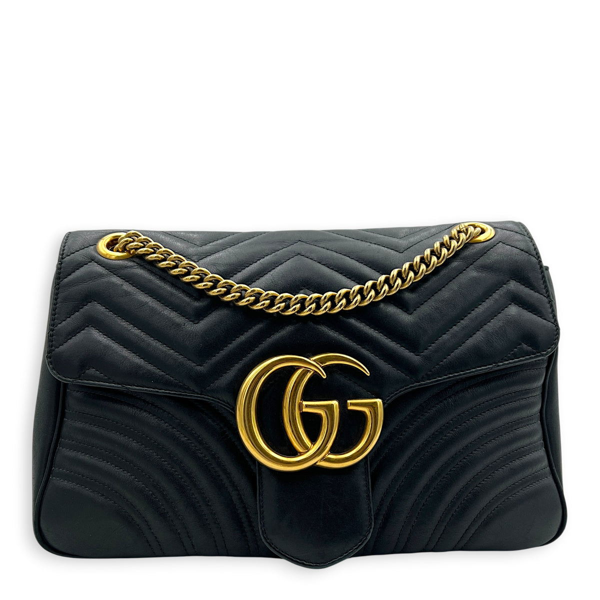 GG Marmont Shoulder Bag Black in Calfskin, Gold hardware