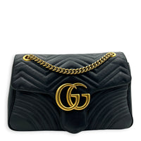 GG Marmont Shoulder Bag Black in Calfskin, Gold hardware