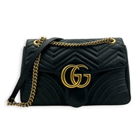 GG Marmont Shoulder Bag Black in Calfskin, Gold hardware