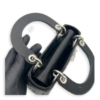 Lady Dior Black Strass Cannage Top Handle Bag in Satin, Silver hardware