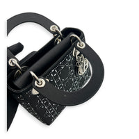 Lady Dior Black Strass Cannage Top Handle Bag in Satin, Silver hardware