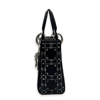 Lady Dior Black Strass Cannage Top Handle Bag in Satin, Silver hardware