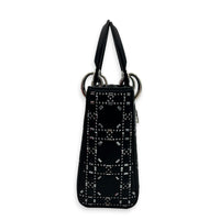 Lady Dior Black Strass Cannage Top Handle Bag in Satin, Silver hardware
