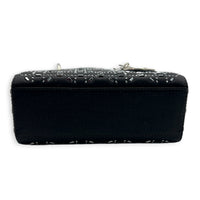 Lady Dior Black Strass Cannage Top Handle Bag in Satin, Silver hardware