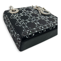 Lady Dior Black Strass Cannage Top Handle Bag in Satin, Silver hardware