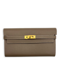 Kelly Etoupe Wallet in Epsom, Gold hardware