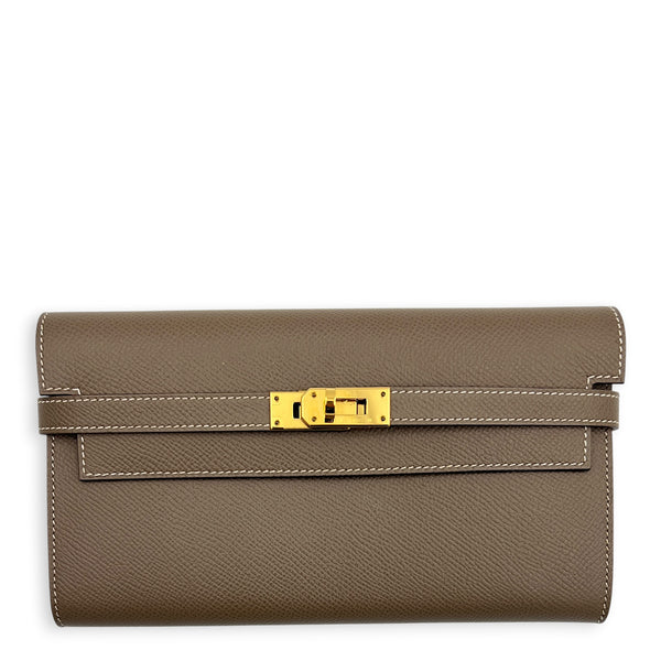 Kelly Etoupe Wallet in Epsom, Gold hardware