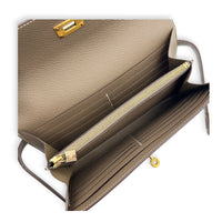 Kelly Etoupe Wallet in Epsom, Gold hardware