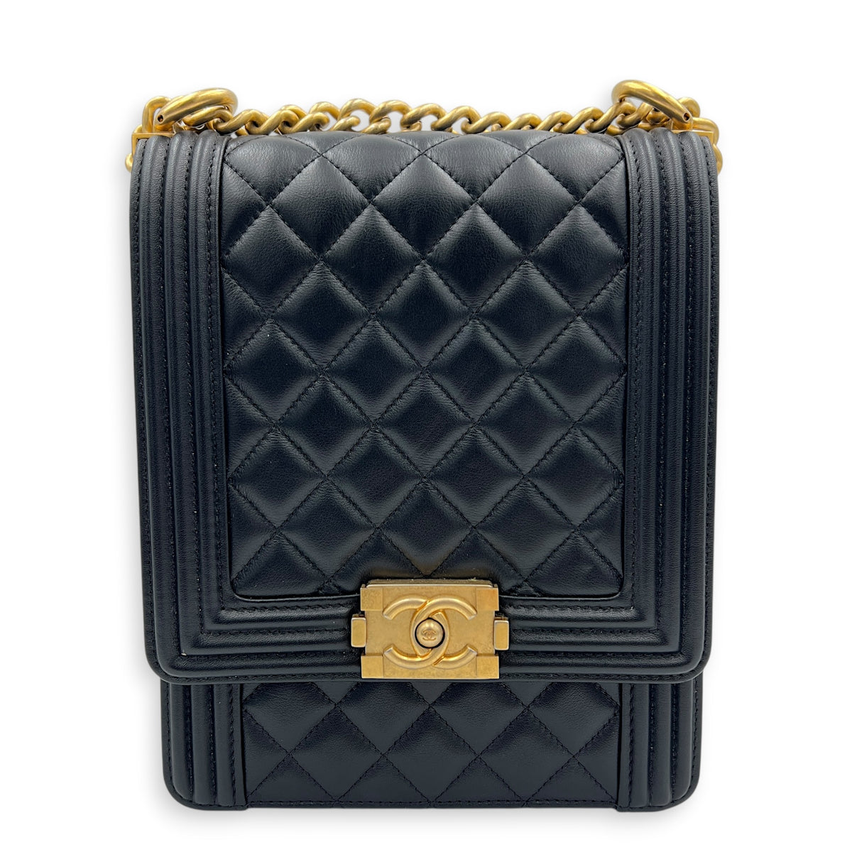 Boy Crossbody Bag North South  Black in Lambskin