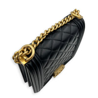 Boy Crossbody Bag North South  Black in Lambskin