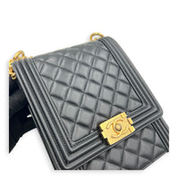 Boy Crossbody Bag North South  Black in Lambskin