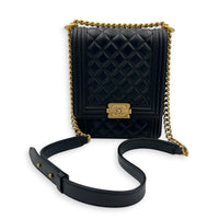 Boy Crossbody Bag North South  Black in Lambskin