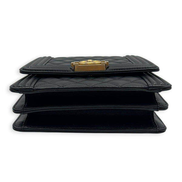 Boy Crossbody Bag North South  Black in Lambskin