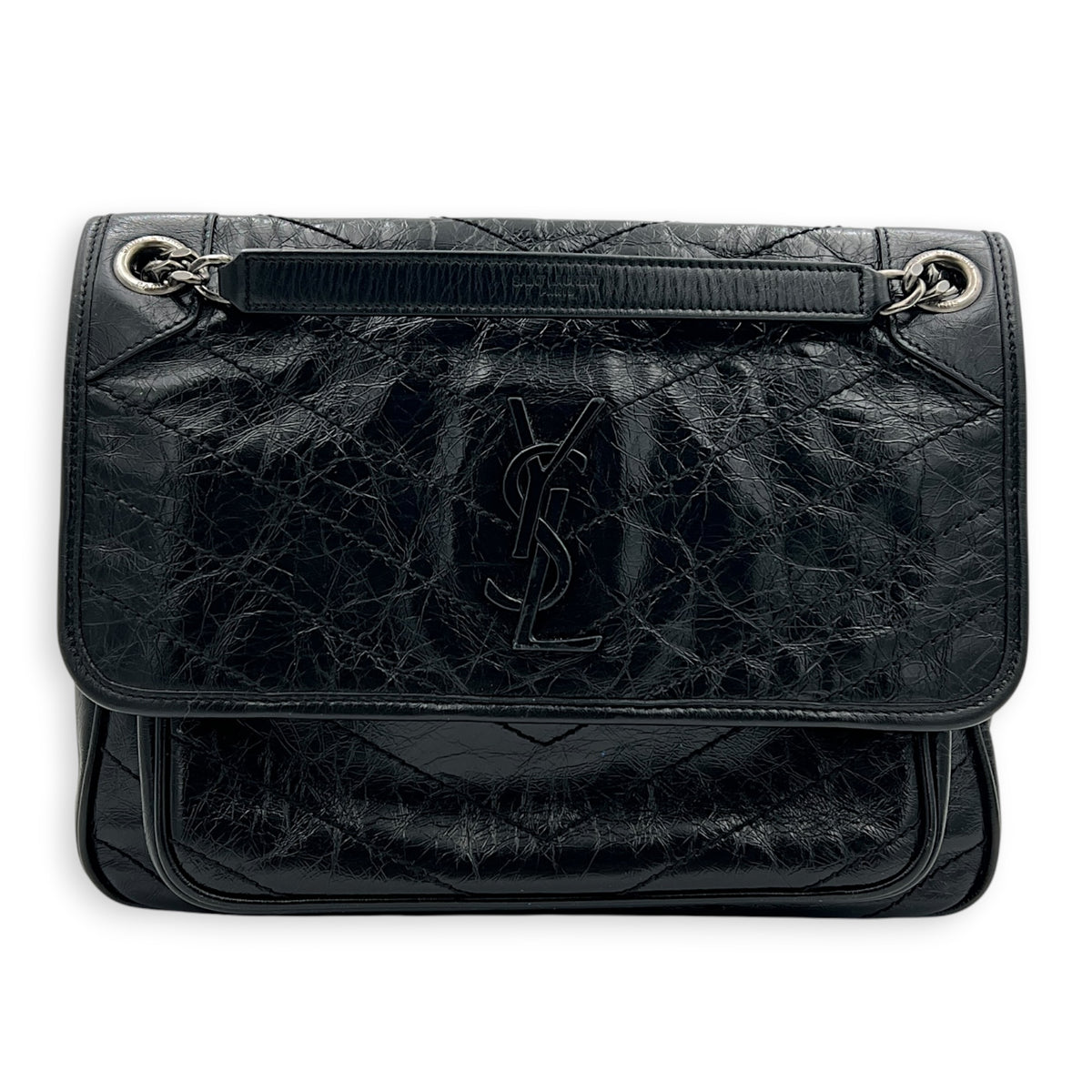 Niki Shoulder Bag Black in Calfskin, Ruthenium hardware