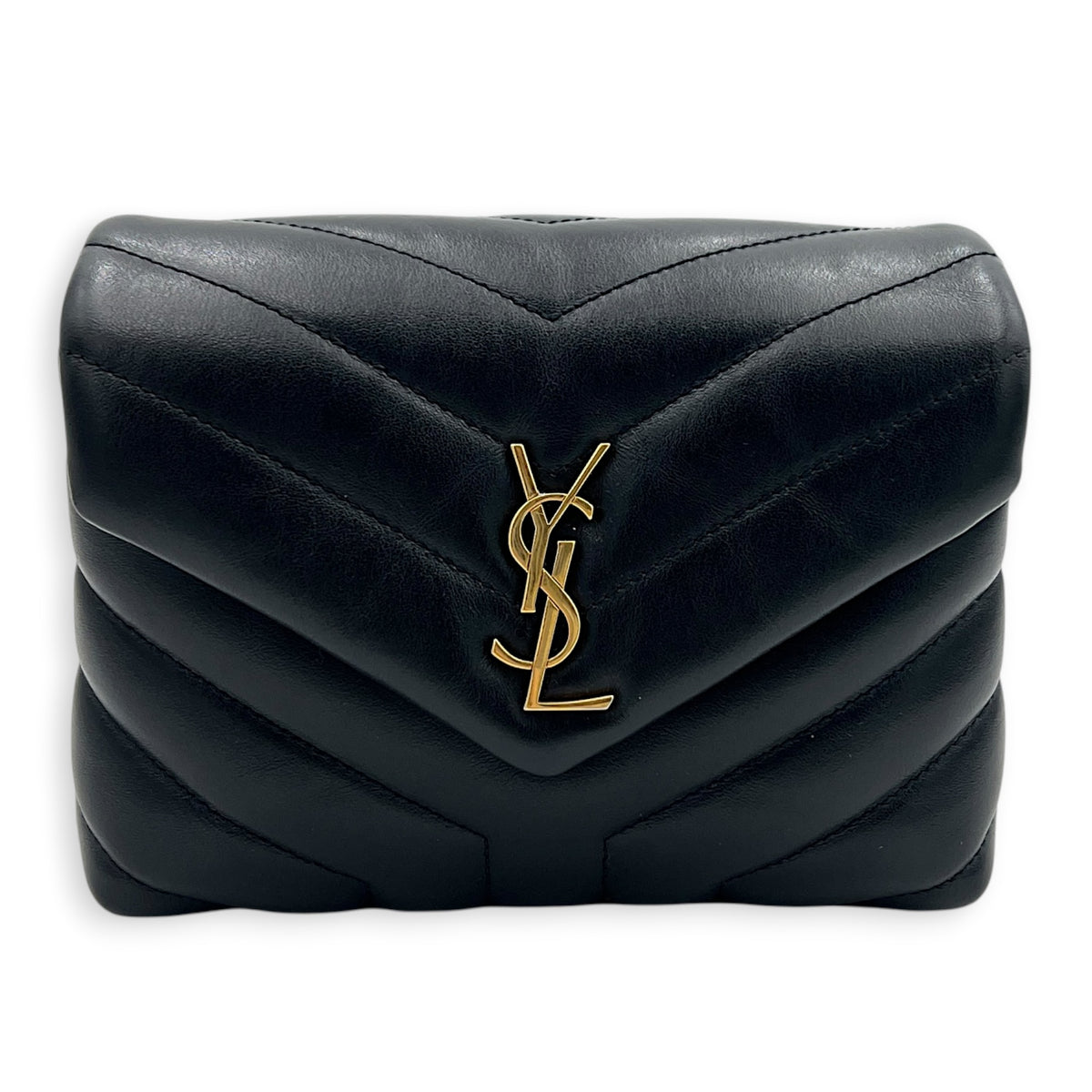 Loulou Crossbody Bag Toy Black in Calfskin, Gold hardware