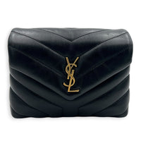 Loulou Crossbody Bag Toy Black in Calfskin, Gold hardware