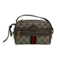 Ophidia Crossbody Bag Mini Beige Ebony in Coated Canvas, Gold hardware
