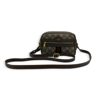 Ophidia Crossbody Bag Mini Beige Ebony in Coated Canvas, Gold hardware