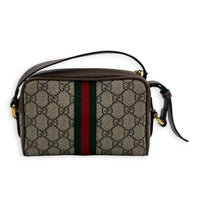 Ophidia Crossbody Bag Mini Beige Ebony in Coated Canvas, Gold hardware