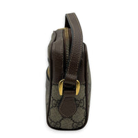 Ophidia Crossbody Bag Mini Beige Ebony in Coated Canvas, Gold hardware