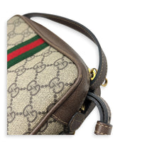 Ophidia Crossbody Bag Mini Beige Ebony in Coated Canvas, Gold hardware