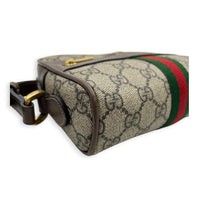 Ophidia Crossbody Bag Mini Beige Ebony in Coated Canvas, Gold hardware