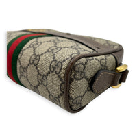Ophidia Crossbody Bag Mini Beige Ebony in Coated Canvas, Gold hardware
