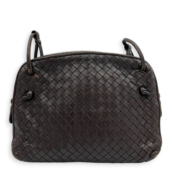 Nodini Brown Crossbody Bag in Intrecciato Leather, Gunmetal hardware