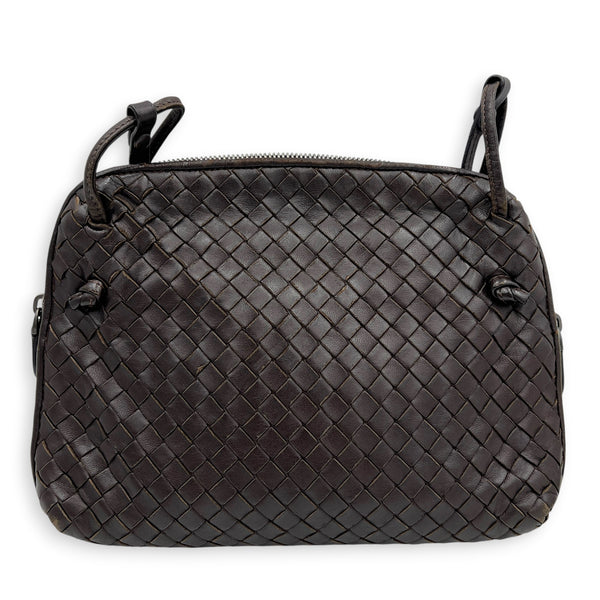 Nodini Brown Crossbody Bag in Intrecciato Leather, Gunmetal hardware