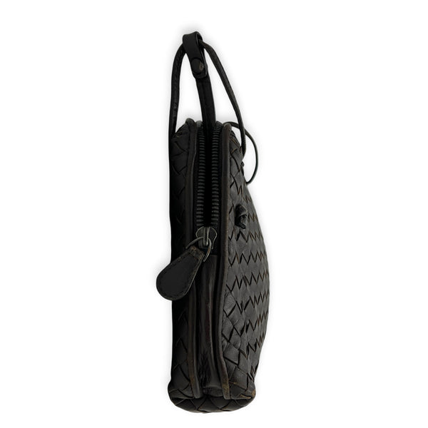 Nodini Brown Crossbody Bag in Intrecciato Leather, Gunmetal hardware