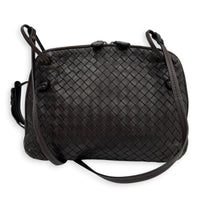 Nodini Brown Crossbody Bag in Intrecciato Leather, Gunmetal hardware