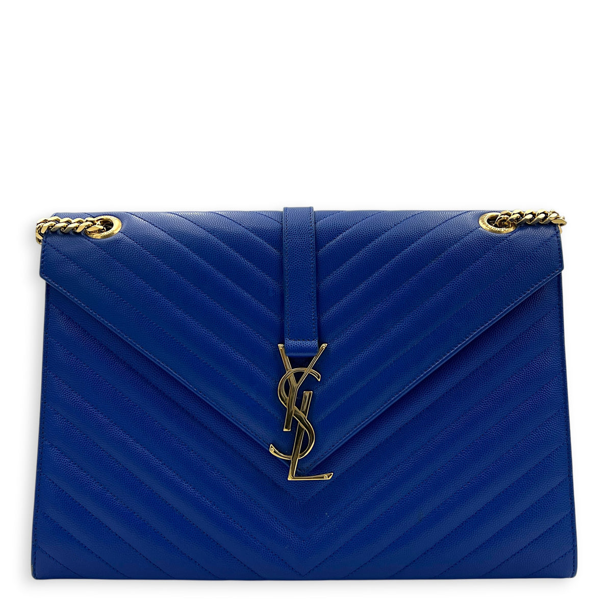 Envelope Shoulder Bag Large Electric Blue in Caviar Leather, Gold hardware