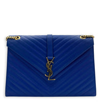 Envelope Shoulder Bag Large Electric Blue in Caviar Leather, Gold hardware